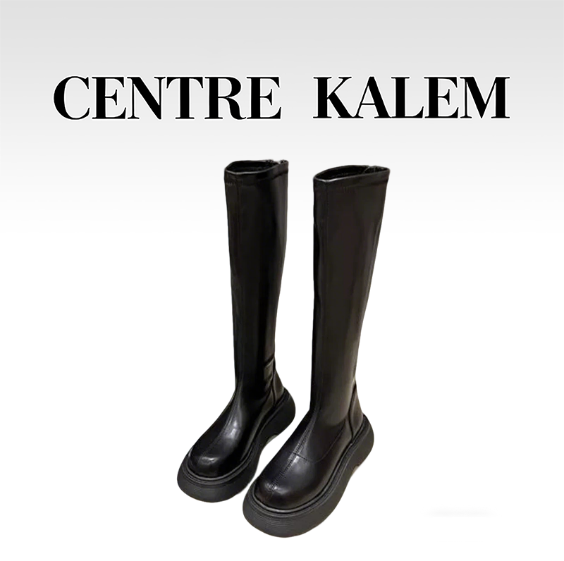 【CENTREKALEM鞋履】低跟高筒靴时装靴纯色春秋青年皮革厚底圆头,女鞋,时装靴,淘宝优惠券,粉丝福利购,淘宝优惠卷