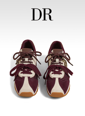 DR官方正品红色复古双鞋带德训鞋女2026春季方头休闲运动阿甘鞋