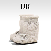 DR官方正品 白色蝴蝶结羊羔毛雪地靴女2025冬季 加厚保暖可爱毛毛靴