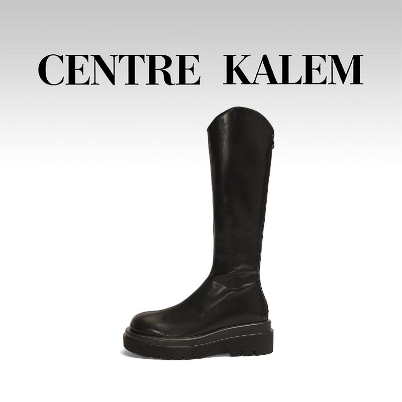 【CENTREKALEM鞋履】低跟高筒靴时装靴纯色春秋青年厚底圆头皮革,女鞋,时装靴,淘宝优惠券,粉丝福利购,淘宝优惠卷