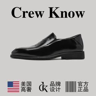 【美国CREW KNOW高奢】尖头皮鞋男款厚底英伦风乐福鞋增高一脚蹬
