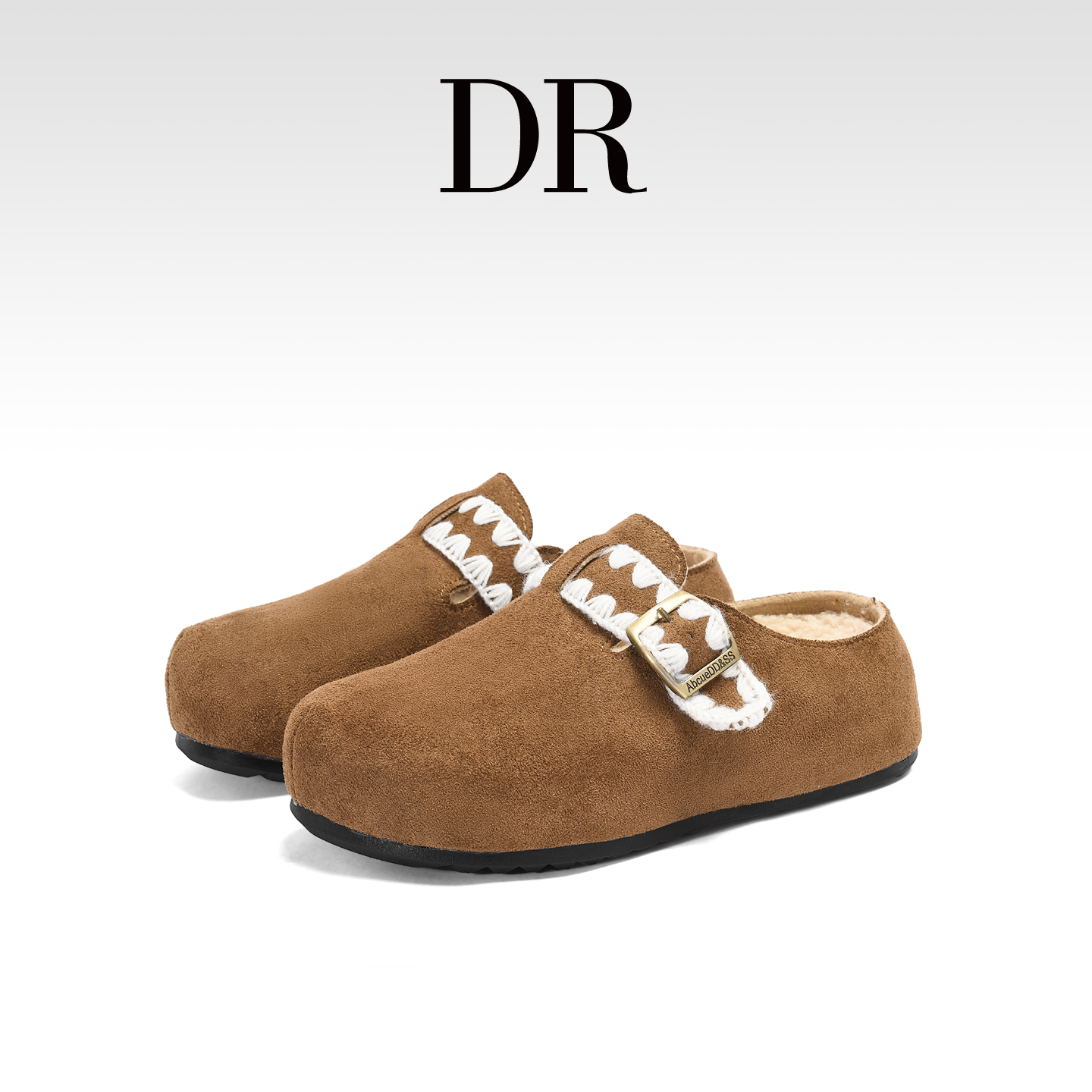 冬季加绒棉鞋厚底内增高一脚蹬鞋