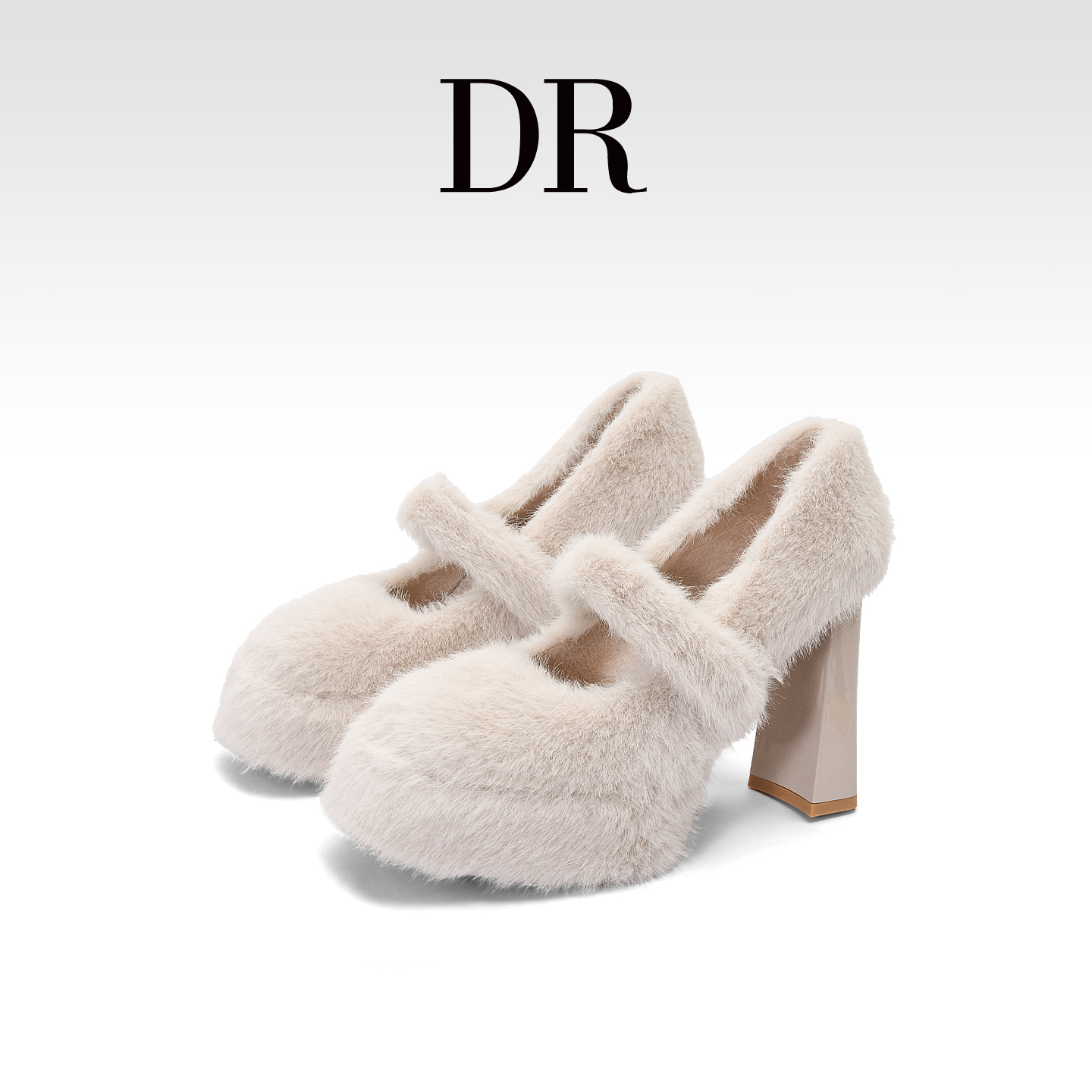 加绒保暖玛丽珍高跟鞋粗跟毛毛鞋