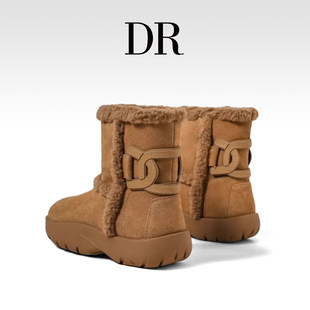DR官方正品 女厚底加绒保暖毛绒短靴 外翻羊羔毛雪地靴百搭2025冬季