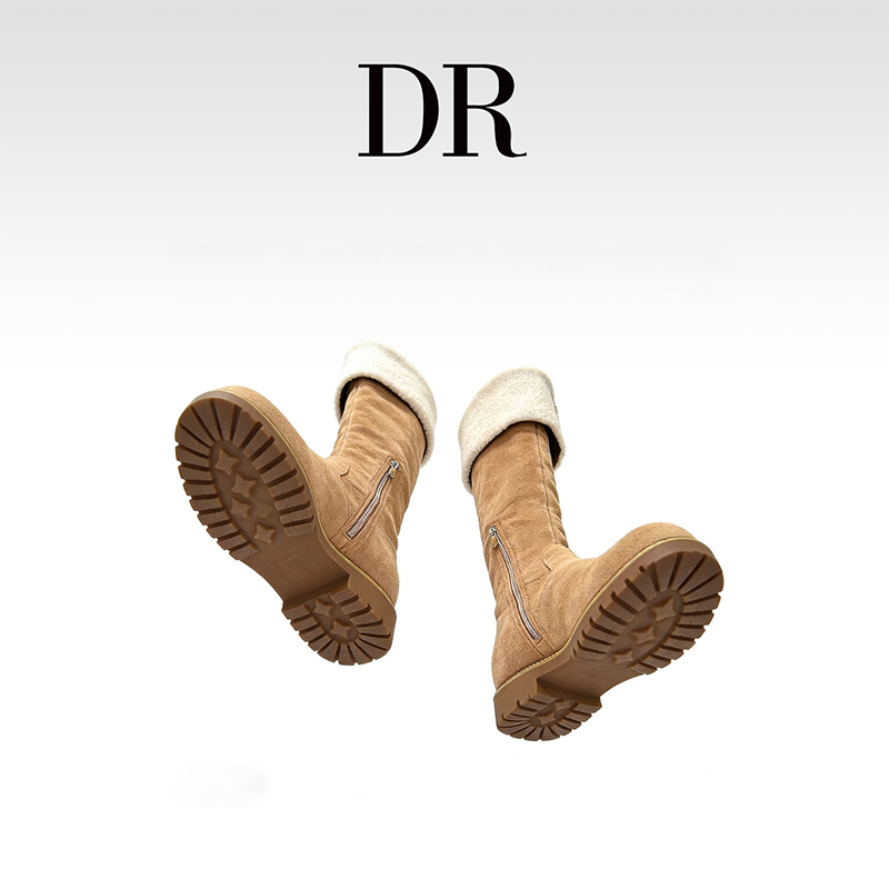 DR官方正品巨显瘦过膝中跟时装靴牛反绒四季通用欧美防水台厚底圆,女鞋,时装靴,淘宝优惠券,粉丝福利购,淘宝优惠卷