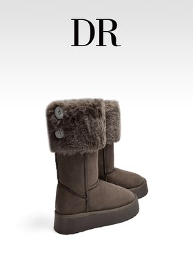 DR官方正品灰色高筒雪地靴2025新款冬季厚底长靴加绒加厚保暖棉靴