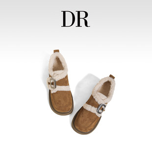 加绒保暖粗跟厚底棉鞋 女2025冬季 雪地靴短靴毛毛鞋 DR官方正品