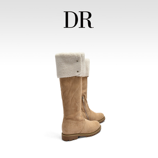 DR官方正品美拉德羊羔毛雪地靴长筒靴加绒厚底骑士靴翻折式过膝靴
