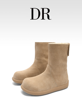 DR官方正品真皮加绒保暖雪地靴女2025冬季新款防滑美拉德博肯短靴
