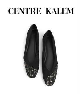 【CENTREKALEM鞋履】小香风方头单鞋女浅口百搭平底鞋百搭软皮