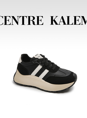 【CENTREKALEM专柜】黑色橡胶女鞋运动鞋轻便交叉绑带时尚休闲鞋