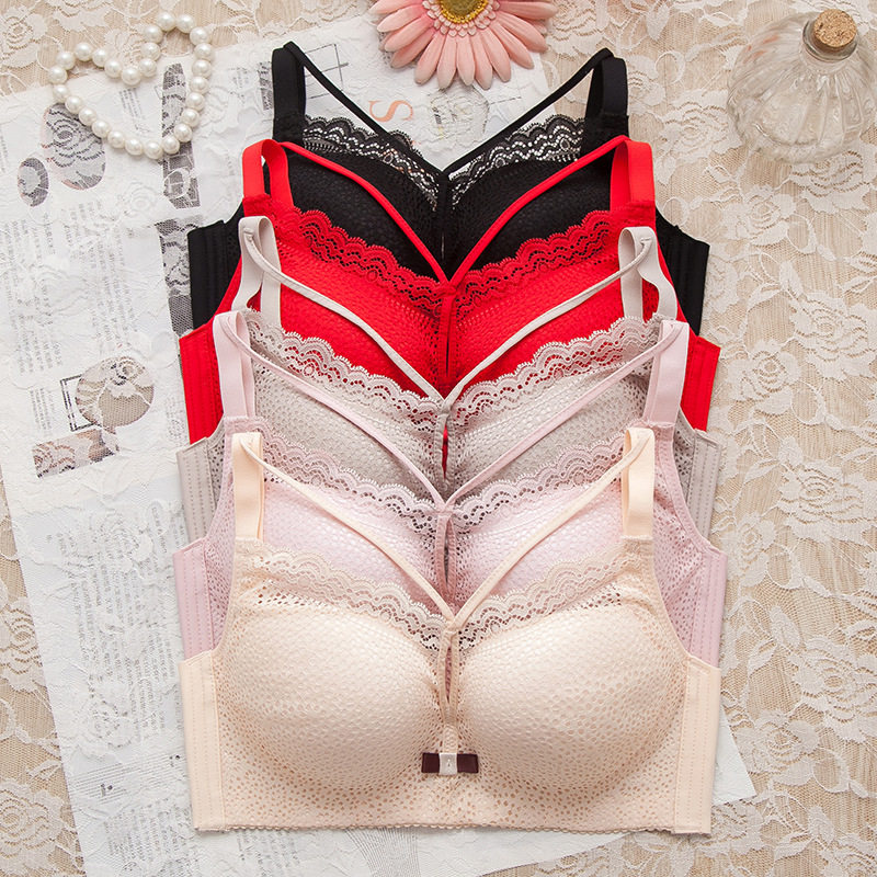 秋冬舒适休闲薄款文胸中厚小胸聚拢型性感蕾丝美胸莫代尔透气内衣
