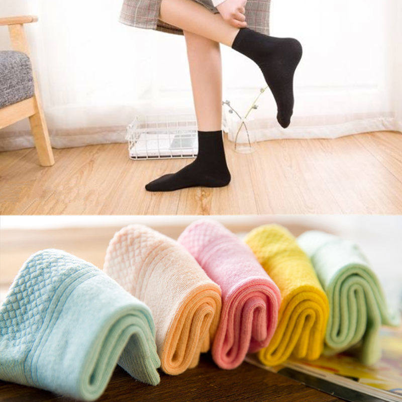 舒适休闲精梳棉袜子女棉质女袜秋冬季中筒女袜按摩底保暖女棉袜子