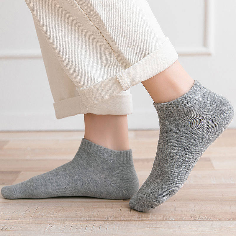 春夏季薄款袜子女士短袜纯色浅口棉袜黑白色短款运动休闲短款袜子