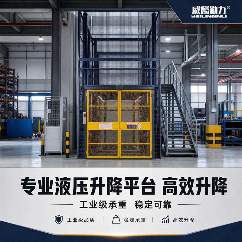 威麟液压升降货梯升降机定制台导轨式仓库厂房大吨位液压升降平台