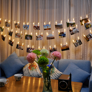 小彩灯创意浪漫宿舍房间夜市摆摊布置装饰明信片照片彩色夹子灯串