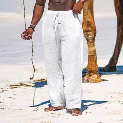 Men's straight tube breathable linen loose casual pants