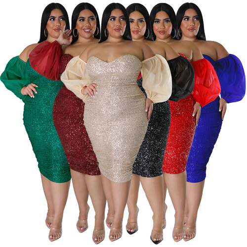45XL plus-size sexy sequin blazer fat MM dress大码包臀连衣裙