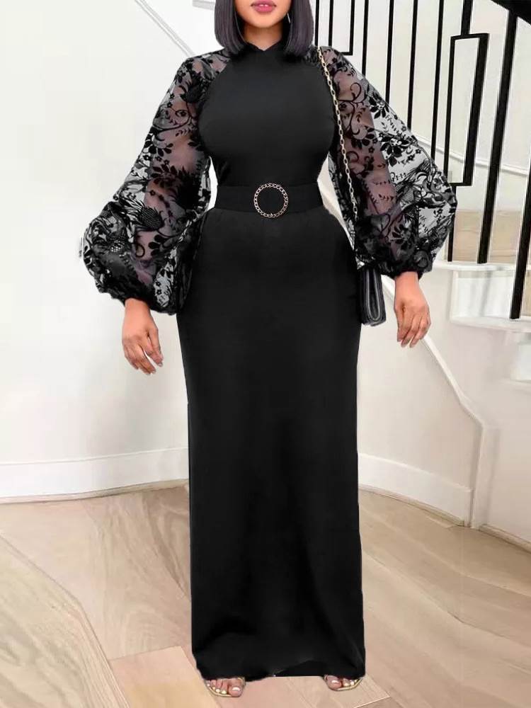 欧美大码蕾丝通勤气质连衣裙女Plus Size Lace Long Dress Women