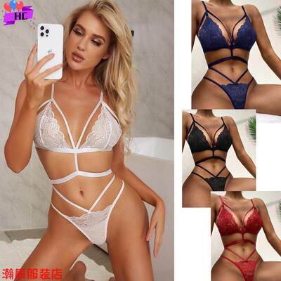 erotic lingerie lace strappy pajamas性感内衣蕾丝绑带睡衣套装