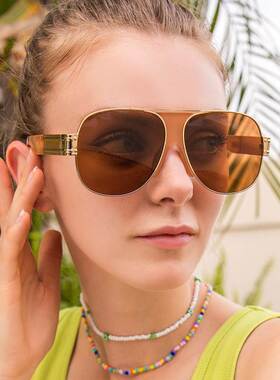 复古椭圆金属大框墨镜女темные очки sunglasses women