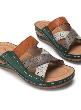 Summer big size slippers women sandals 女鞋中跟凉拖鞋42 43