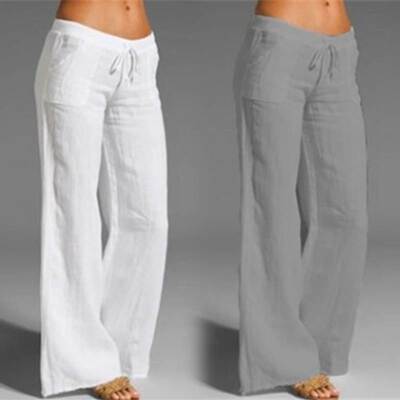 Women's High Waist Wide Leg Pants Cotton Linen Casual Pa