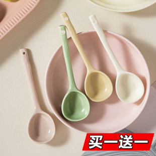 陶瓷勺子高颜值家用喝汤长柄饭勺螺蛳粉汤勺 ins风手捏不规则日式