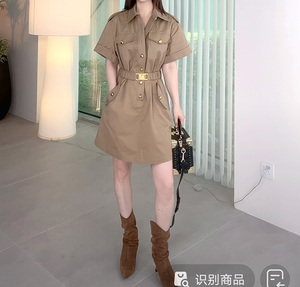 小众设计卡其色女士细带工装风休闲气质百搭宽松连衣裙时尚气质