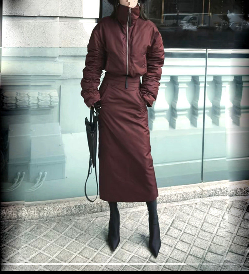 小众设计新款冬季时尚个性女士夹克羽绒服半身裙两件套显瘦鹅绒服