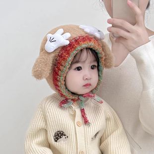 宝宝帽子秋冬季男女童婴幼儿可爱手掌毛绒帽保暖加厚护耳套头帽潮