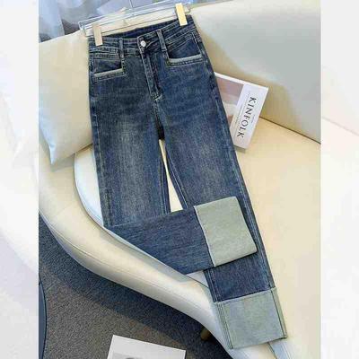 复古蓝烟管牛仔裤女秋冬款2025新款弹力裤子爆款小个子九分直筒裤