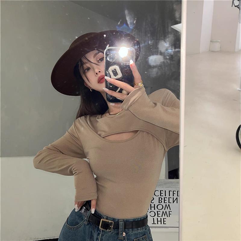 镂空长袖T恤女装秋季2025新款辣妹性感修身设计感打底衫学生上衣