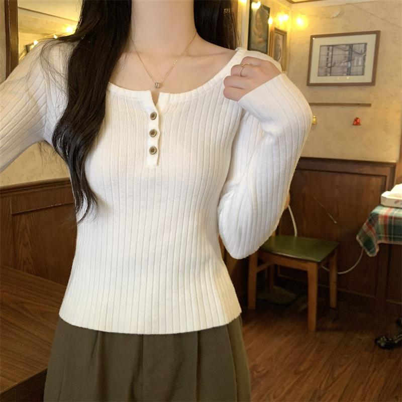 2025秋冬韩版方领百搭气质纽扣内搭设计感安迪绒针织打底衫毛衣