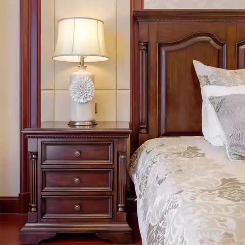 北美之家美式复古北美樱桃木实木雕刻储物收纳床头柜定制