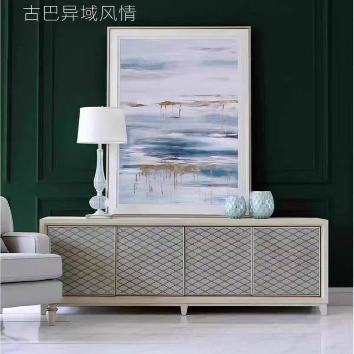 法式轻奢电视柜实木客厅小户型视听地柜客厅白色彩绘电视柜地柜