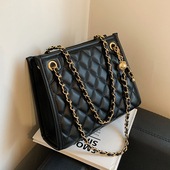 菱格链条黑色包包大容量单肩女包2025新款 小众ins高级质感斜挎包