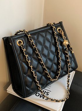 菱格链条黑色包包大容量单肩女包2025新款小众ins高级质感斜挎包