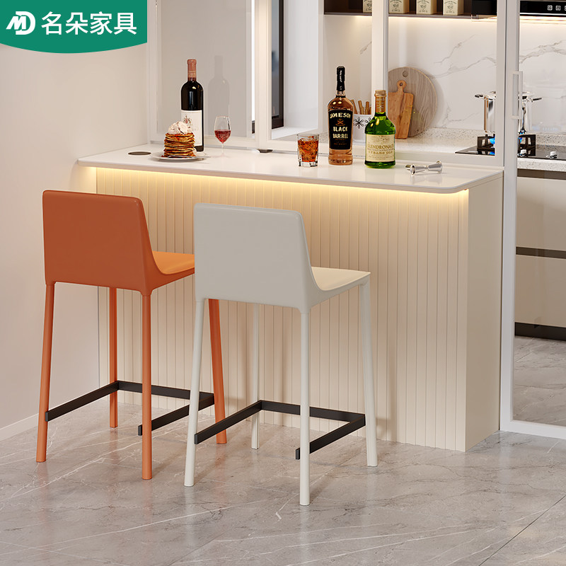 名朵奶油风岩板餐边柜吧台一体