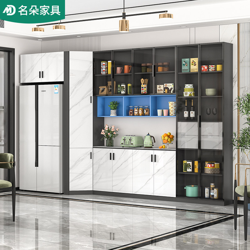 轻奢岩板餐边柜高柜嵌入式冰箱柜酒柜一体靠墙简约组合储物柜子