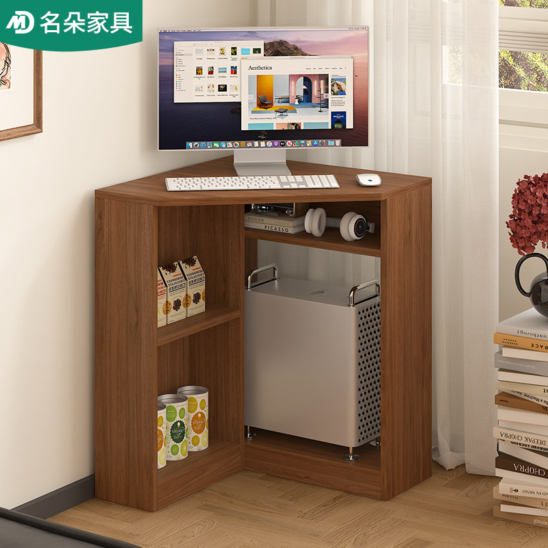 实木转角书桌办公桌电脑桌家用卧室中古风小户型小桌子写字台5L83