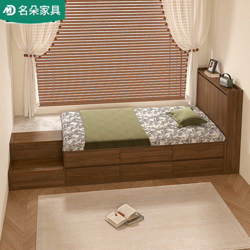 名朵飘窗拼接床中古风小户型