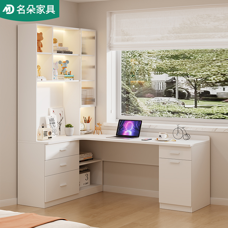 简约转角书桌书柜一体书房卧室