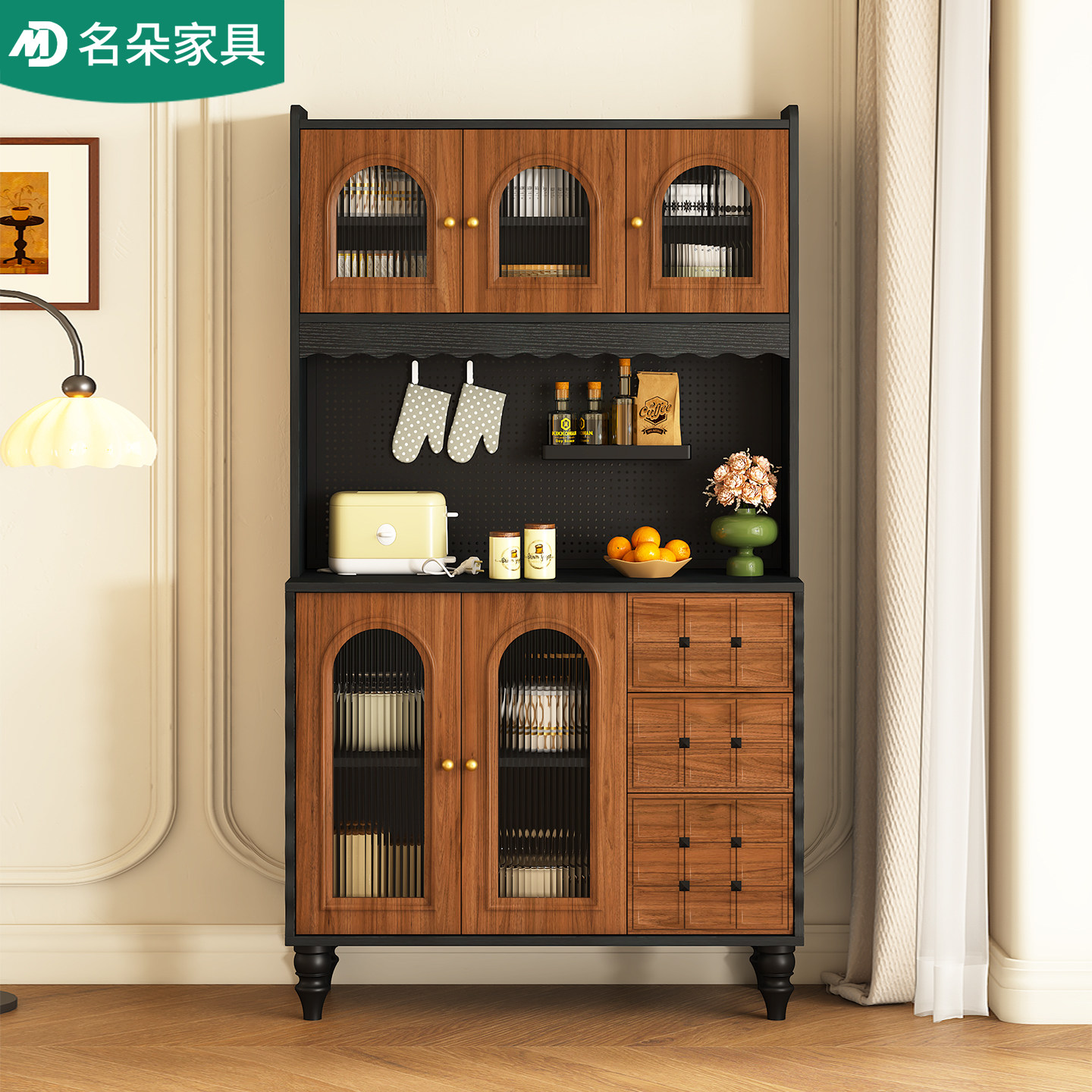 实木新型餐边柜靠墙一体储物柜2026新款客厅厨房家用茶水酒柜G469