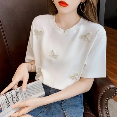 夏季纯棉白色短袖t恤女装夏装2025年新款潮宽松短款上衣服设计感