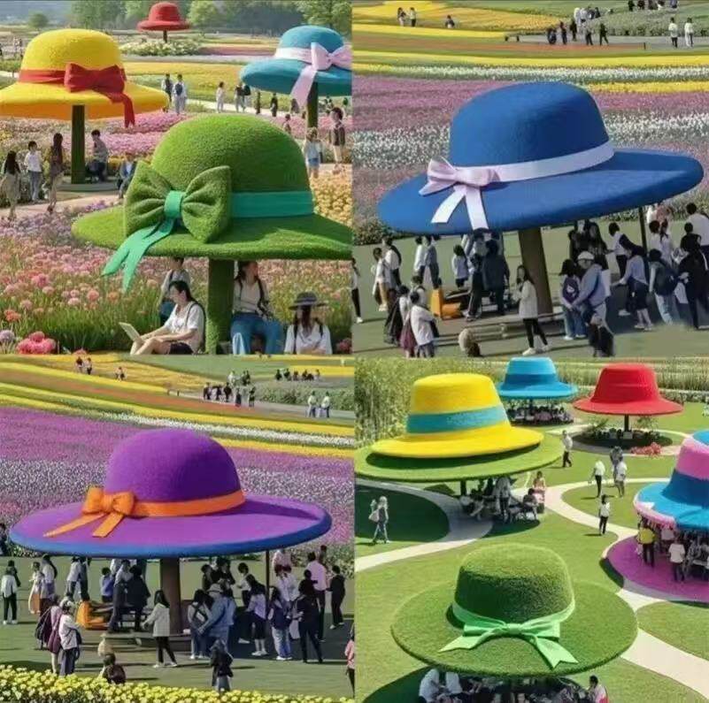 仿真绿雕大草帽藤编帽子户外景区大型草帽巨型草帽凉亭景观大草帽