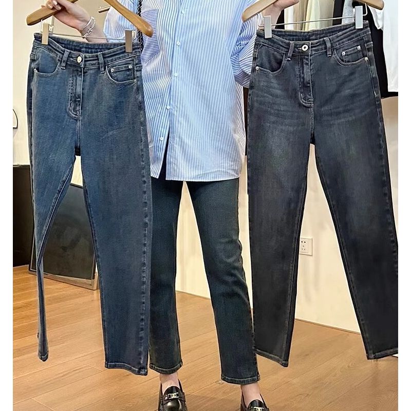 十三行正品复古高腰牛仔裤烟管裤