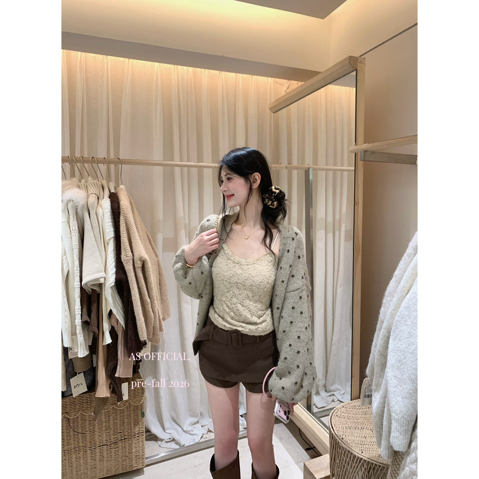 纯欲甜妹系波点保暖中长款毛衣