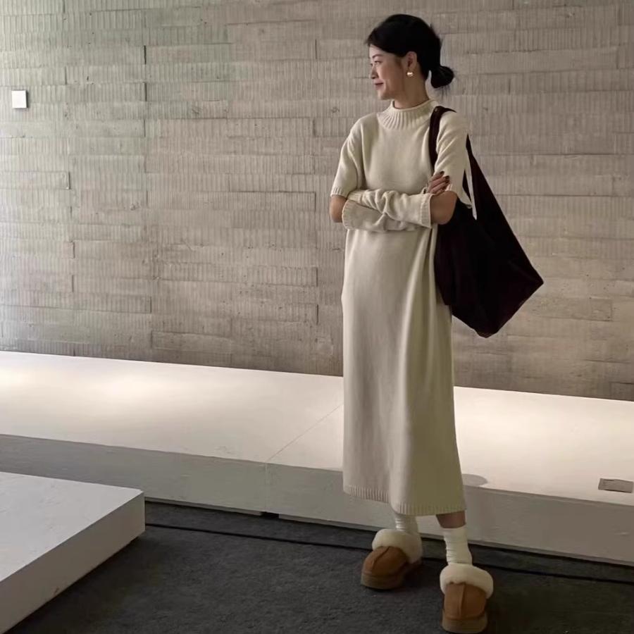 十三行女装立领配袖套针织连衣裙