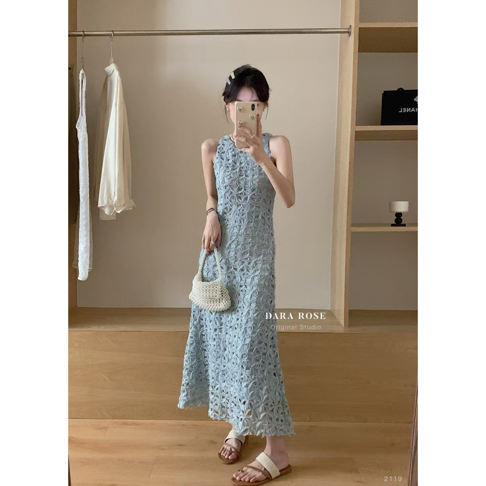 法式温柔立体花朵镂空连衣裙女